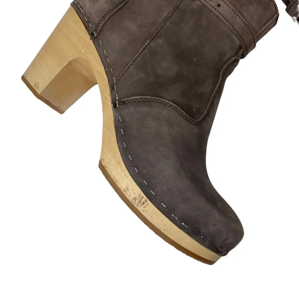 Swedish Hasbeens High-Heeled Jodhpu Boot Chocolate Brown Nubuck Leather Size 40